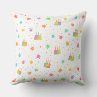 Watercolor Birthday Cake Colorful Paint Splatter Cushion