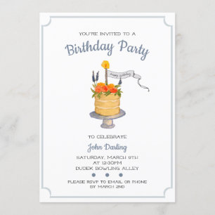 Watercolor Birthday Cake Invitation