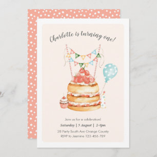 Watercolor Birthday Cake Invitation