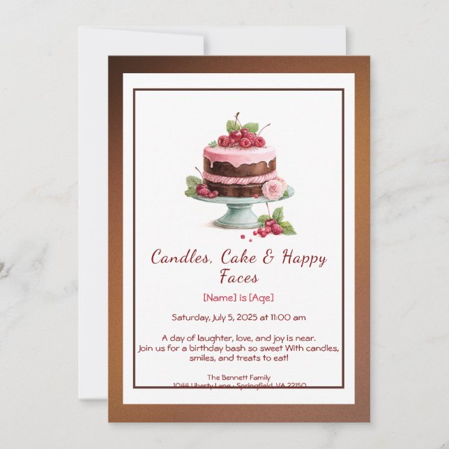 Watercolor Birthday Cake Invitation – chocolate (Front)
