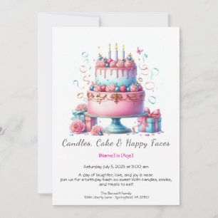 Watercolor Birthday Cake Invitation – pink blue
