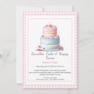 Watercolor Birthday Cake Invitation – pink blue