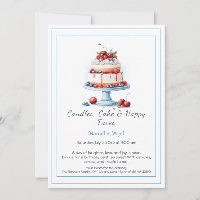 Watercolor Birthday Cake Invitation – Sweet  (Front)