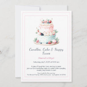 Watercolor Birthday Cake Invitation – Sweet 