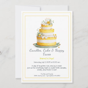 Watercolor Birthday Cake Invitation – yellow