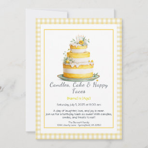 Watercolor Birthday Cake Invitation – yellow