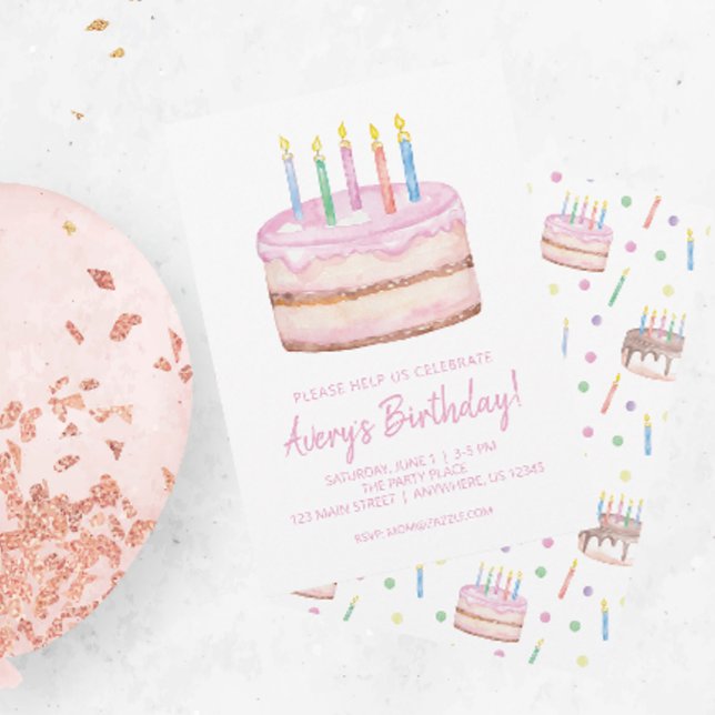 Watercolor Birthday Cake Party Invitations (Creator Uploaded)
