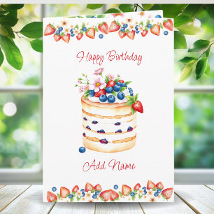 Watercolor Birthday Cake Personalised Card