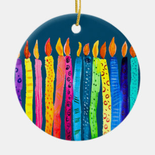 Watercolor birthday candles ceramic ornament