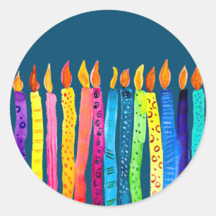 Watercolor birthday candles classic round sticker