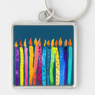 Watercolor birthday candles colourful key ring