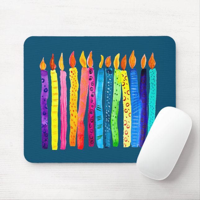 Watercolor birthday candles colourful mouse pad (With Mouse)