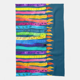 Watercolor birthday candles colourful tea towel
