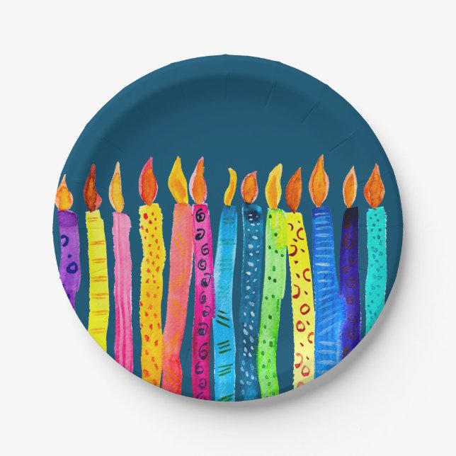 Watercolor birthday candles paper plate (Front)