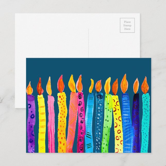 Watercolor birthday candles postcard (Front/Back)