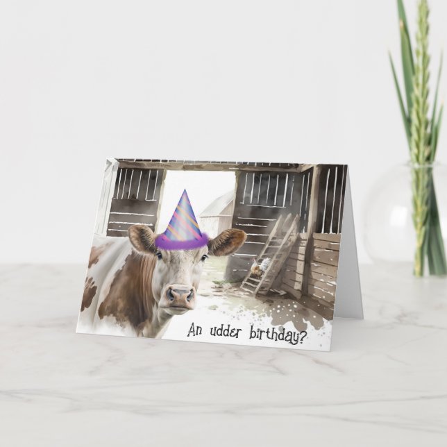 Watercolor Birthday Cow In Barn Card (Front)