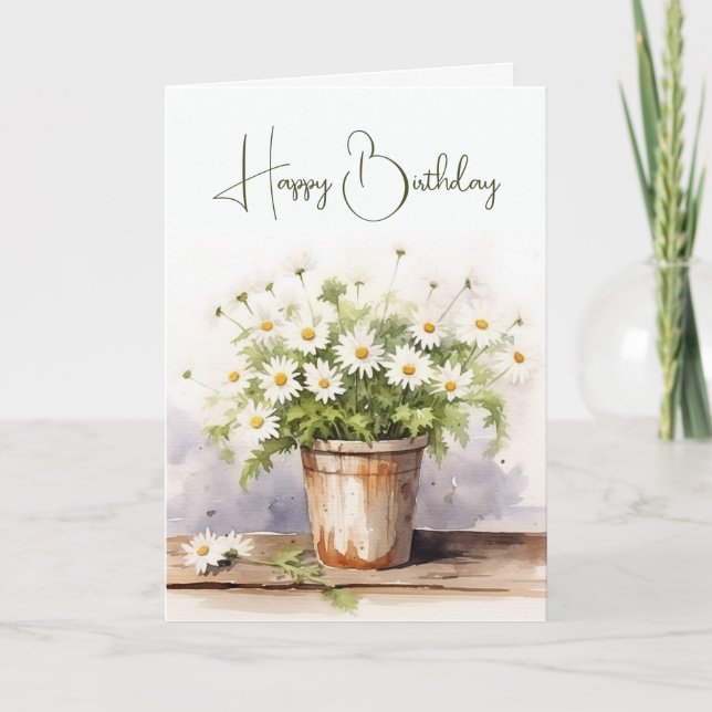 Watercolor Birthday Daisy Bouquet Card (Front)
