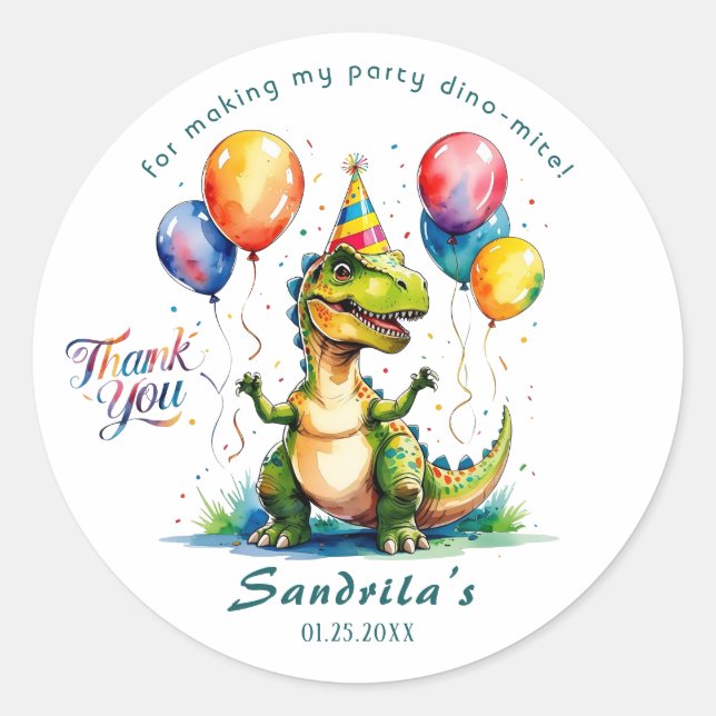 Watercolor BIRTHDAY Dinosaur Sticker  (Front)