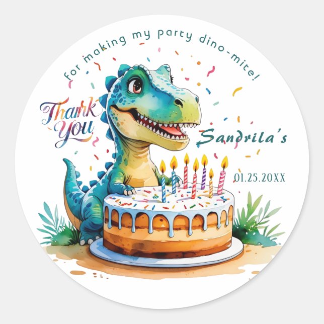 Watercolor BIRTHDAY Dinosaur Sticker  (Front)