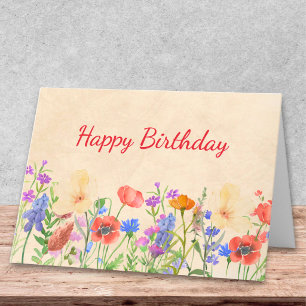 Watercolor Birthday Meadow Floral Design Card