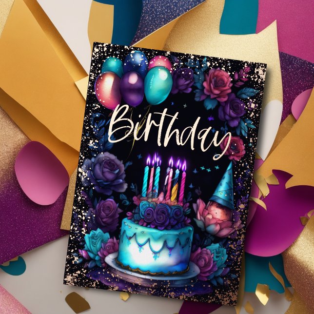 Watercolor Birthday Navy Blue Purple Turquoise  (Creator Uploaded)