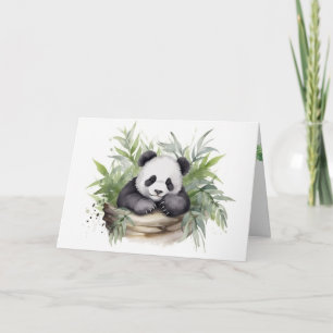 Watercolor Birthday Panda Bear In Basket Card
