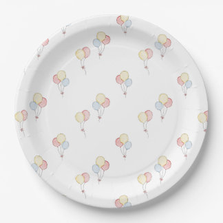 Watercolor Birthday Party Balloons Paper Plate