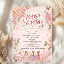 Watercolor Birthday Pink Nail Party Floral Spa