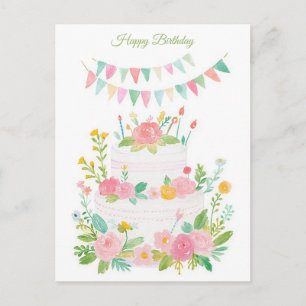 Watercolor Birthday Postcard