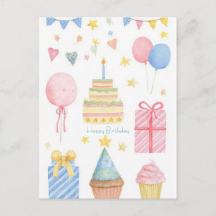 Watercolor Birthday Postcard