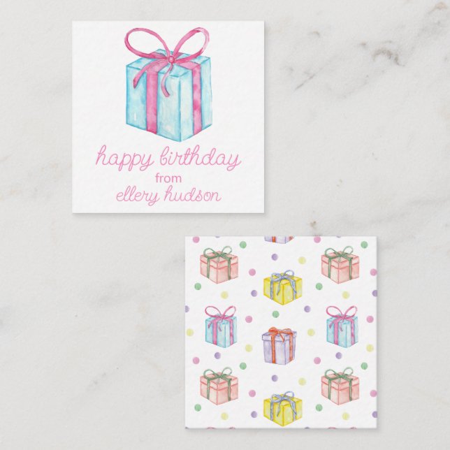 Watercolor Birthday Presents Gift Enclosure Card (Front/Back)