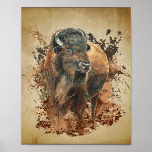 Watercolor Bison Buffalo Animal Wildlife Nature Poster