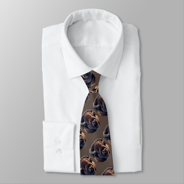 Watercolor Bison Buffalo Animal Wildlife Nature Tie (Tied)