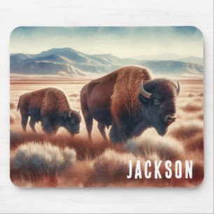 Watercolor Bison on the Plains Personalised Mouse Pad