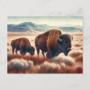 Watercolor Bison on the Plains Postcard