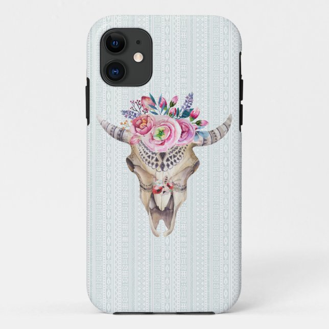 Watercolor Bison Skull With Flowers Case-Mate iPhone Case (Back)