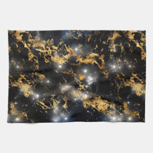 Watercolor Black and Gold Marble Galaxy Tea Towel
