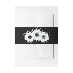Watercolor Black and White Anemones Floral Invitation Belly Band
