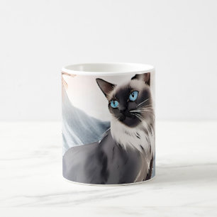 Watercolor Black and White Fluffy Cat in Nature Coffee Mug