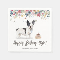 Watercolor Black and White French Bulldog Birthday
