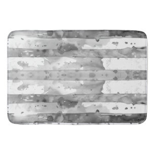 Watercolor Black and White Striped Bath Mat