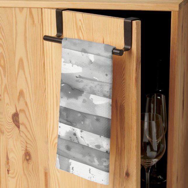 Watercolor Black and White Striped Tea Towel (Thirds Fold)