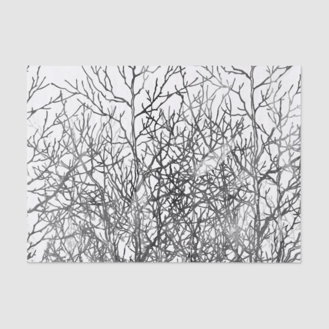 Watercolor black and white tree branches pattern tissue paper (Front)
