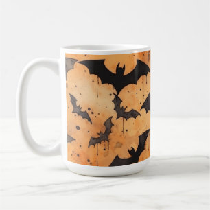 Watercolor Black Bats on Orange Coffee Mug