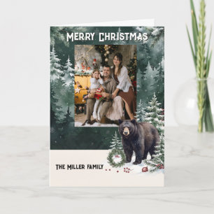 Watercolor Black Bear Custom Photo Christmas Card