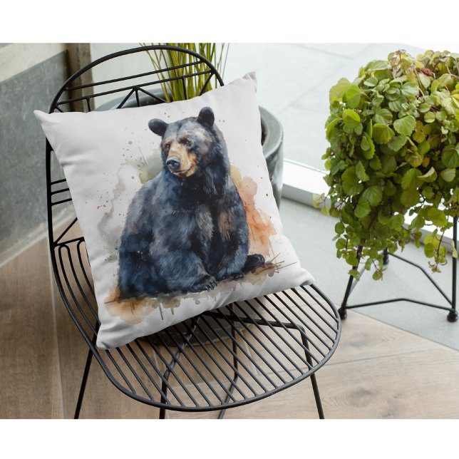 Watercolor Black Bear Woodland Art Cushion (Creator Uploaded)
