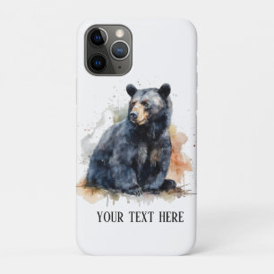 Watercolor Black Bear Woodland Art, custom iPhone 11 Pro Case