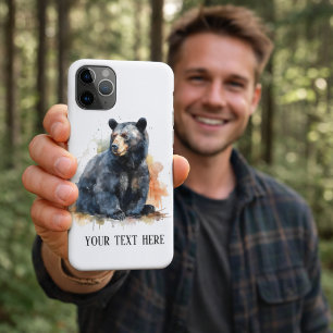 Watercolor Black Bear Woodland Art, custom iPhone 11 Pro Case