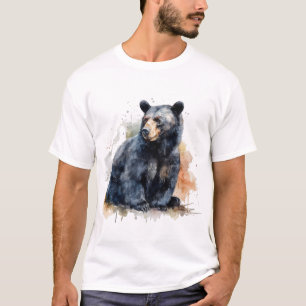 Watercolor Black Bear Woodland Art T-Shirt