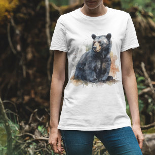 Watercolor Black Bear Woodland Art T-Shirt